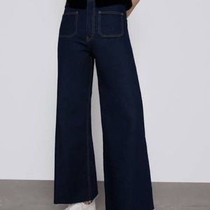 Zara The Patch Pockets Marine Straight Denim Jeans